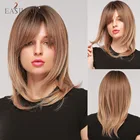 Парик женский синтетический с челкой, средней прямости, с эффектом омбре