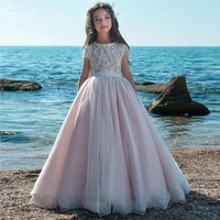 beautiful flower girl dress for wedding o neck short sleeve lace applique first communion dress christmas new year cloth
