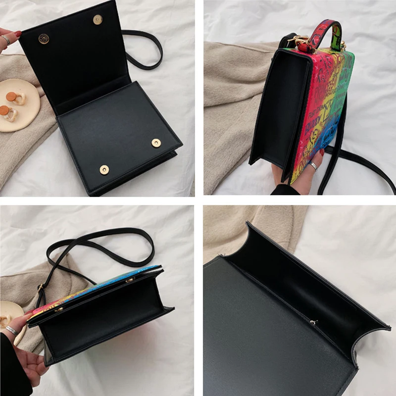 

Fashion Color Graffiti Crossbody Bags For Women Bag Luxury Letter Printed Shoulder Messenger Bag Ladies 2021 Cute Square Purses