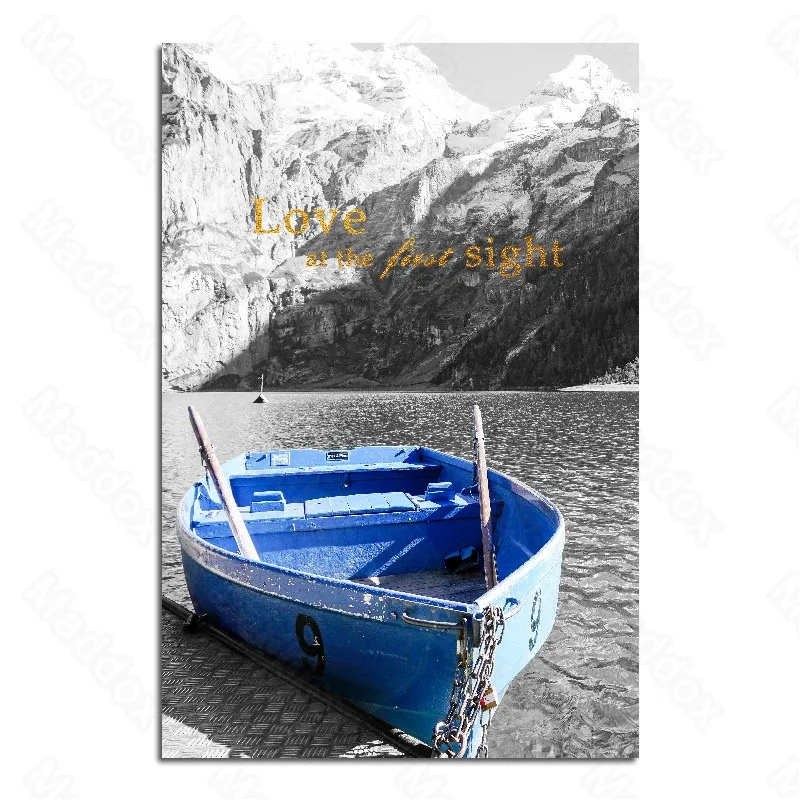 

Wall Pictures for Living Room Western Style Seaside Scenery Fishing Boat Blue Decorative Painting Fashion Niche Painting Mural
