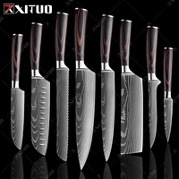 xituo kitchen knives set 8 inch chef japanese 7cr17 high carbon stainless steel damascus laser pattern slicing santoku knife