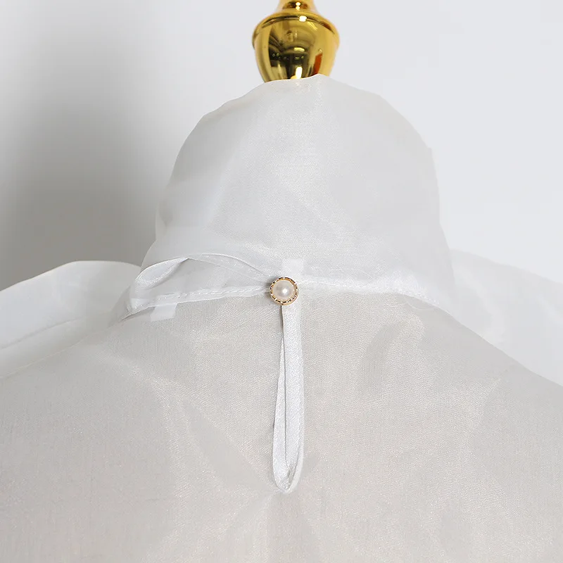 

Organza Shirt Women Fashion Puff Sleeve Bow tie Elegant Shirt Womens Tops and Blouses Loose Long Sleeve Shirts 2020 Spring New