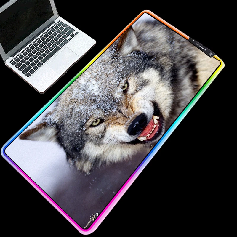 

Mairuige Five-color RGB Gaming Mouse Pad Cold Light LED Color Lock USB Snow Wild Wolf Home Computer Desk Mat Natural Rubber