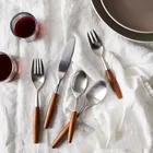 Ложка с деревянной ручкой из натурального набор столовых приборов столовые приборы, товары для дома, металлический нож из нержавеющей стали 304, вилка и ложка, столовая посуда