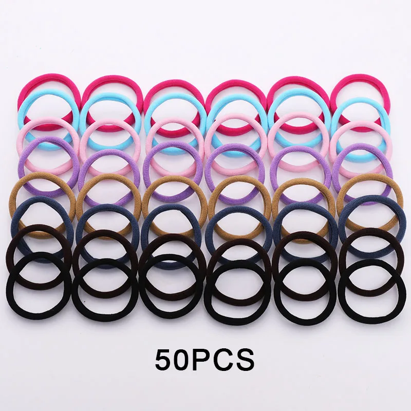 50PCS Mix Colors 4 50/100 шт Для женщин и девочек 4 см конфеты Цвета нейлон резинки для волос хвост держатель резинки резинка для волос; повязка для волос; аксессуары - Цвет: 50PCS Mix Colors 4