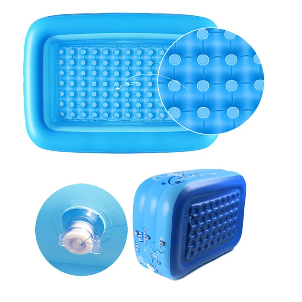 

Inflatable Pool Kids Swimming Rectangular Blow up Baby Bathtub 130x85x50cm Backyard Basin