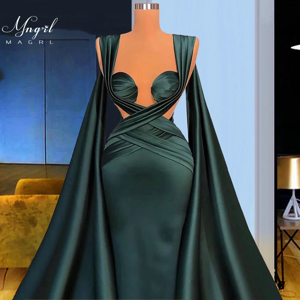 

MNGRL Luxury Evening Dress One-shoulder Long Sleeves Hand-applied Diamonds Glittering 2021 New Evening Dress Party Dress