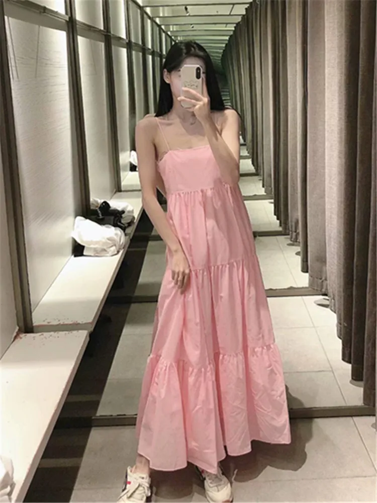 

Женское платье на бретелях ZA, розовое платье с каскадным дизайном и оборками в стиле ретро, лето 2021