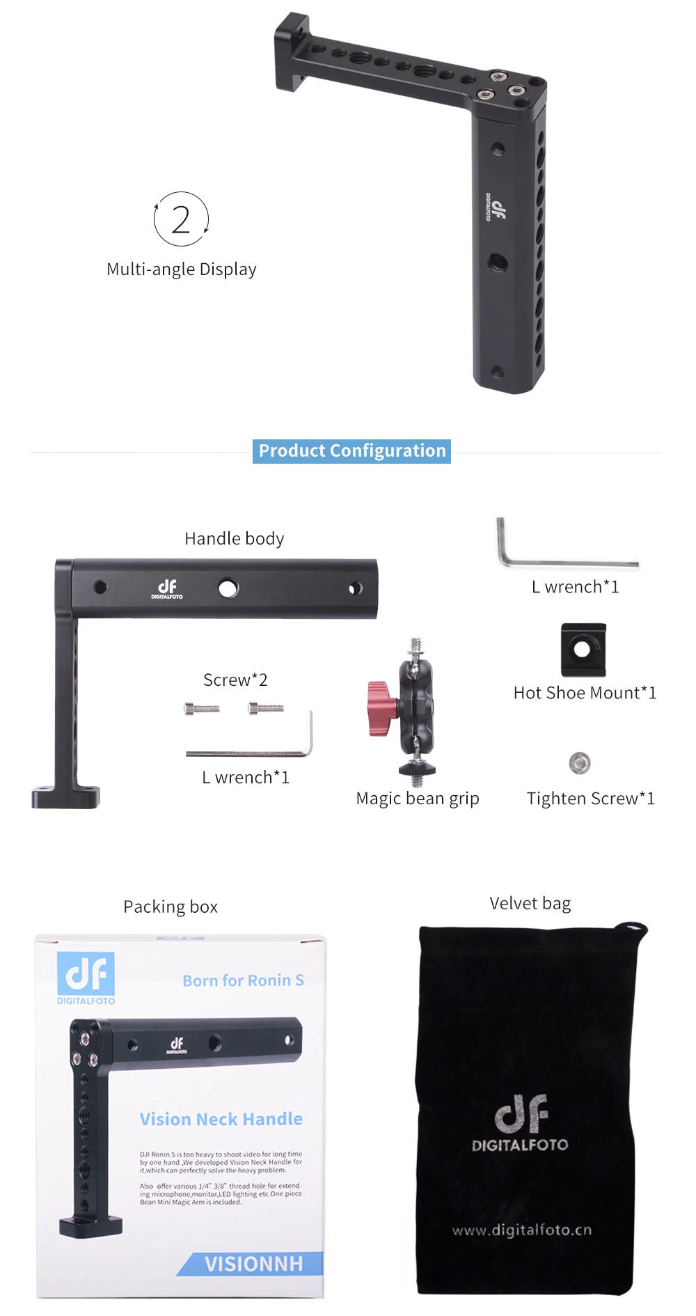 DIGITALFOTO VISION Gimbal аксессуары для шеи удлинительная ручка подключения светодиодный светильник/монитор/микрофон для DJI RONIN SC/S Feiyu Crane 2