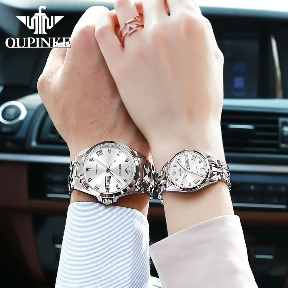 

OUPINKE Luxury Couple Watch for Men Women His & Hers Watch Pair Swiss Matching Bracelet Automatic Wristwatch Valentines Gifts