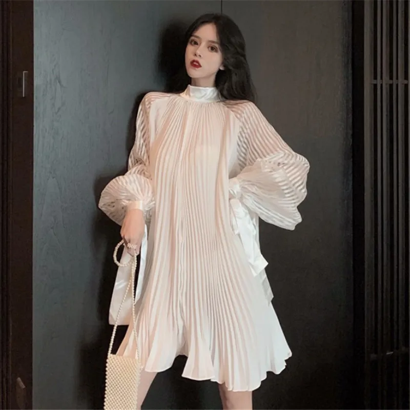 2020 осеннее модное женское элегантное свободное белое Повседневное платье с