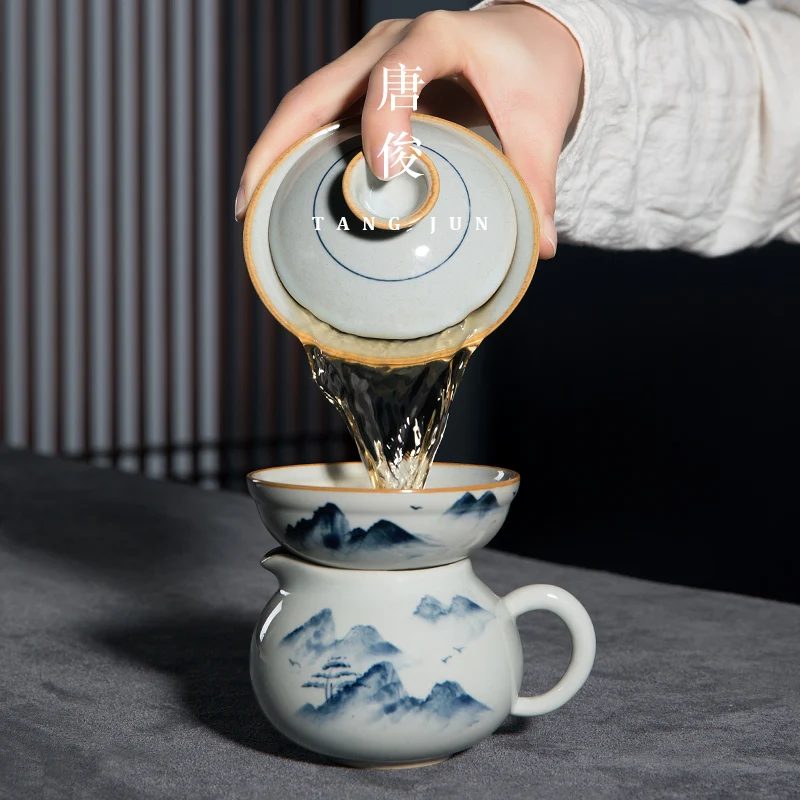 

Ручная роспись Чайный сервиз Китайский Цзиндэчжэнь кунг-фу керамическая чашка для послеобеденного чая Ретро чайный сервиз Gaiwan керамическа...
