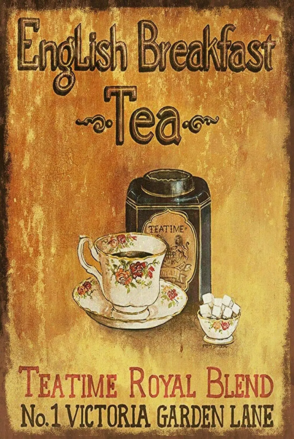 

English Breakfast Tea Metal Tin Sign 12x8 Inch Decor
