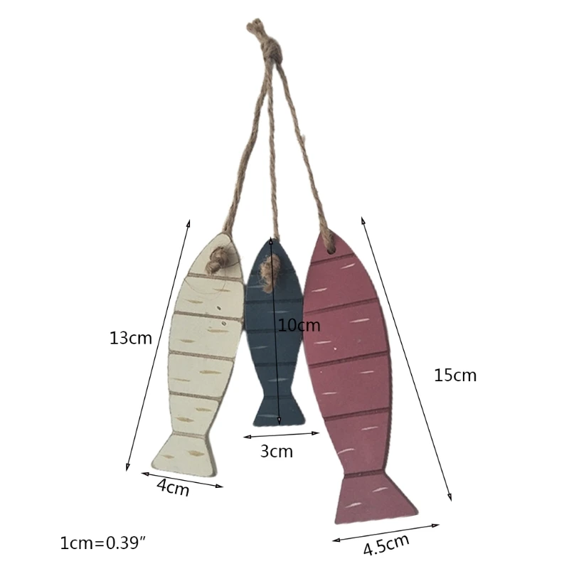 

Painted Indoor Outdoor Wood Fish Decor Nautical Wood Fish Hanging Carved Fish Wall Ornaments Beach Theme Set of 3 Pieces