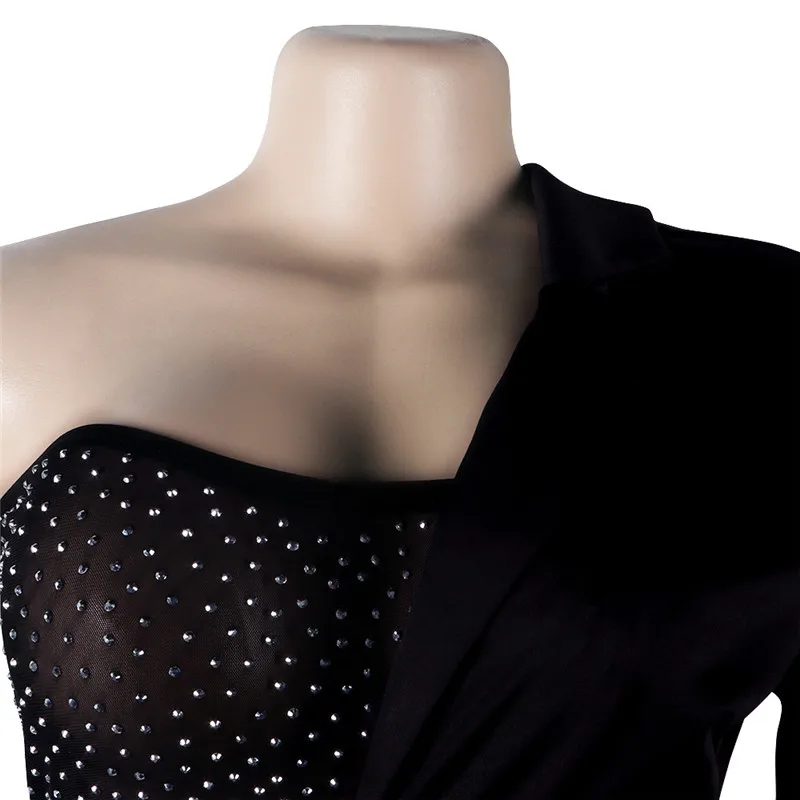 

Sexy Club Three Piece Set Mesh Rhinestone Crop Top Shorts Sets Unique Women's Outfits Blazer Suits Wholesale Dropshipping