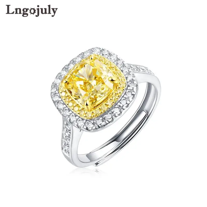 

Fine Jewelry 925 Sterling Silver Zircon Rings Yellow High Carbon Diamond Ring For Women Bride Engagement Wedding Jewelry Gifts