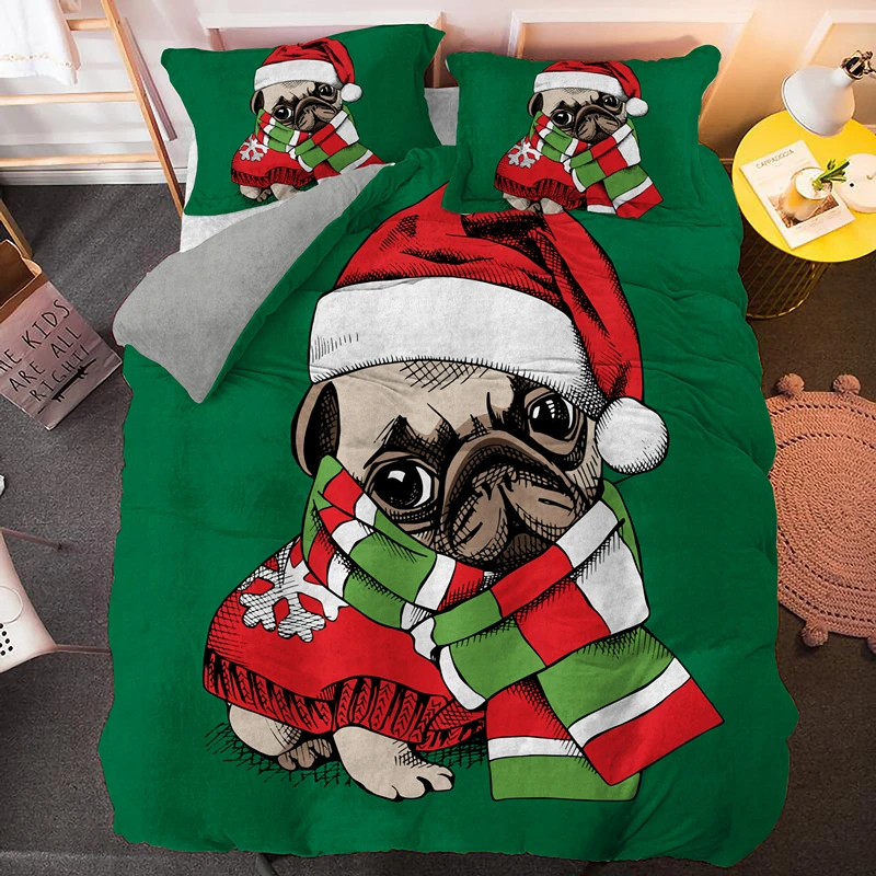 

Merry Christmas Bulldog Duvet Cover Sets Pet Animal Dog Bedding Set For Kids Adult Bedclothes Quilt Comforter Covers