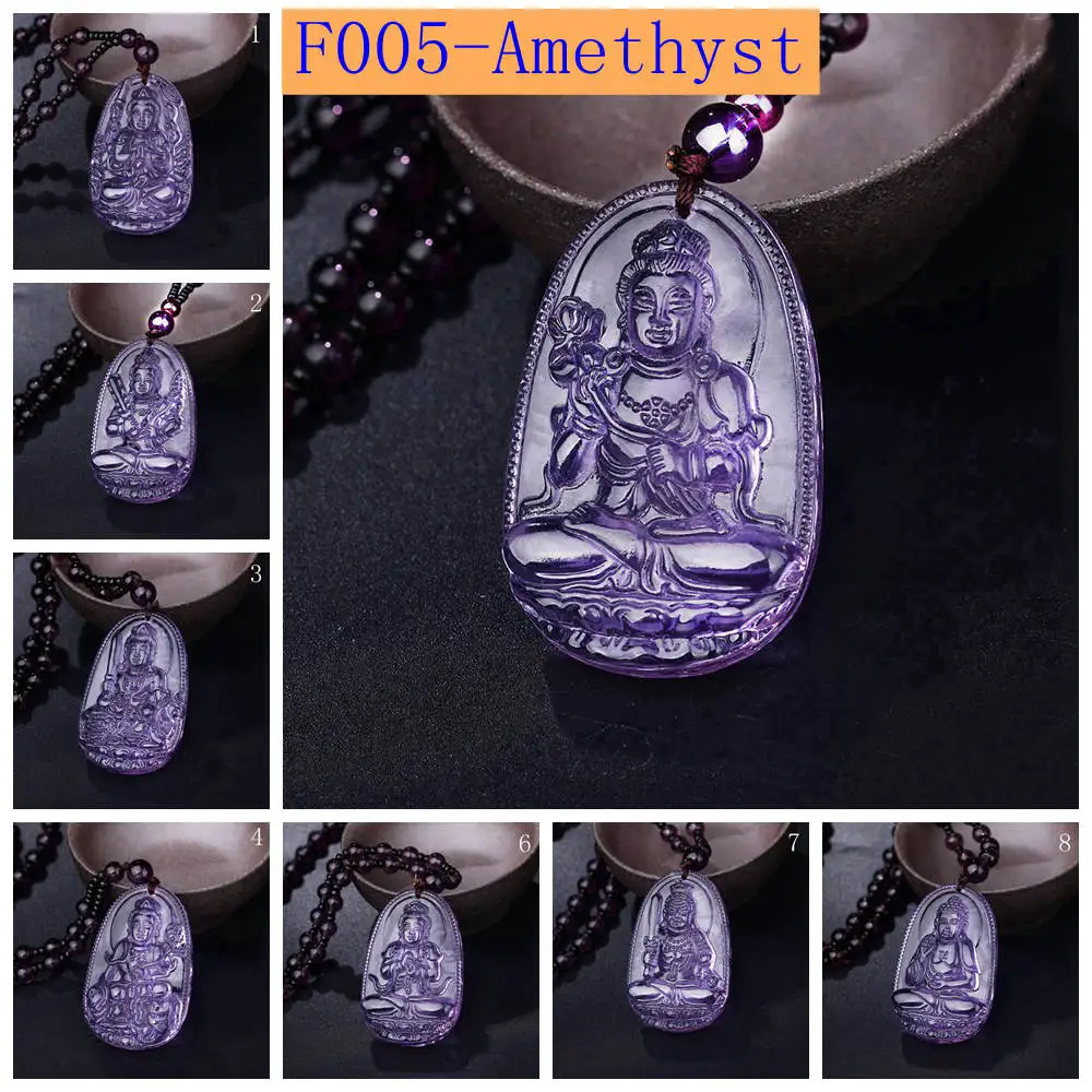 F005-Amethyst Yumten ожерелье с Буддой кулон из природного кристалла камень резные счастливые аксессуары, цепочка на свитер blessding рейки драгоценный камень Guardian подарки кулоны женские ожирелье - Окраска металла: F005-Amethyst