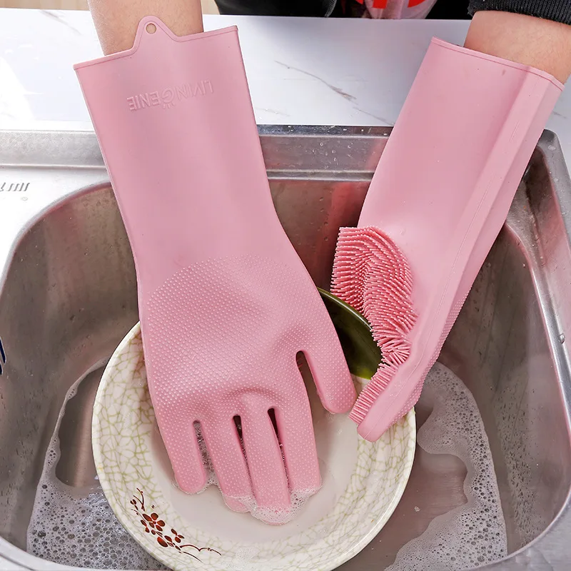 

Silicone Dishwashing Gloves Dishwashing Brush Household Gloves Non-Slip Wear-Resistant Kitchen Gloves Magic Household Gloves