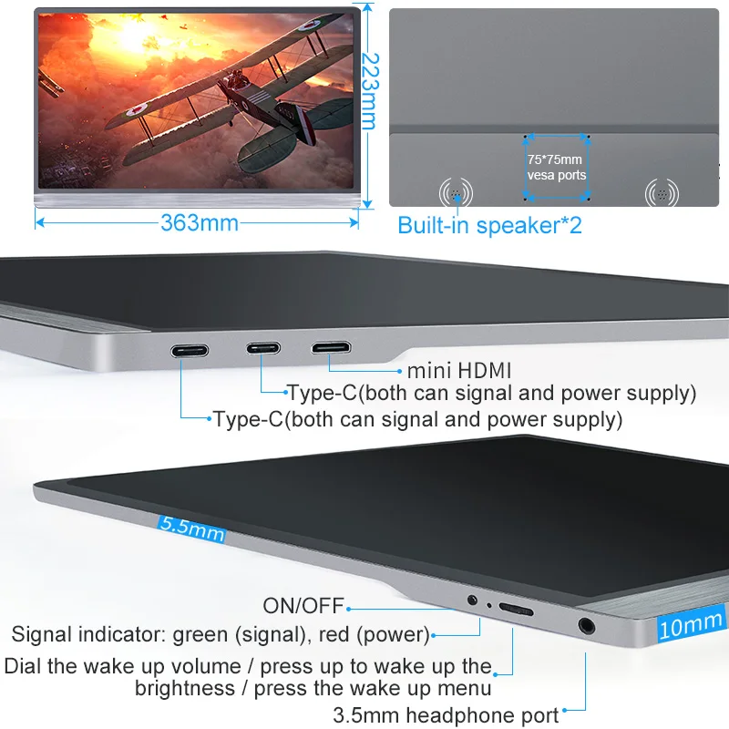 구매 1080P HDR IPS 디스플레이 유형 C 휴대용 LCD 모니터 노트북 1920x1080 HDMI 게임 화면 X 박스 시리즈 X PS4 PS5 스위치 15.6 인치