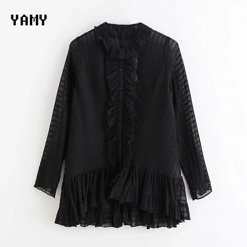 Новые прозрачные женские топы и блузки осенние черные сексуальные рубашки