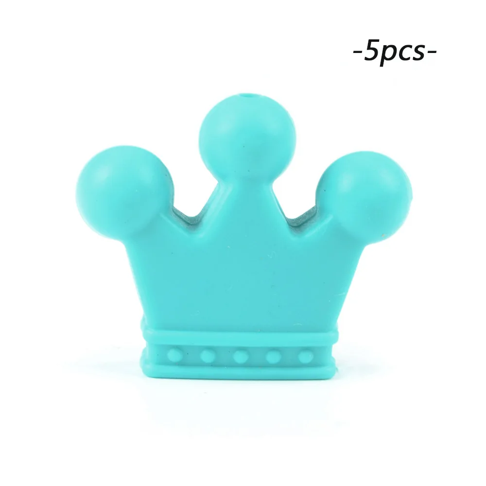 turquoise LOFCA силиконовые бусины в виде корон 5 шт. детский Прорезыватель без БФА, силиконовый Прорезыватель для прорезывания зубов бисер ребенок прорезывание зубов ожерелье соска зажимы аксессуар - Цвет: turquoise