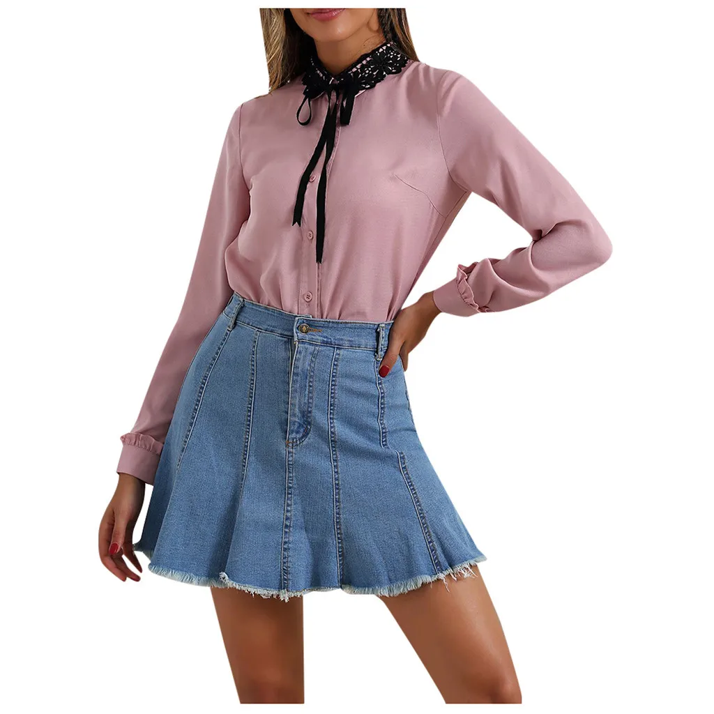 MIARHB женская блузка с бантом Офисная Женская рубашка длинным рукавом