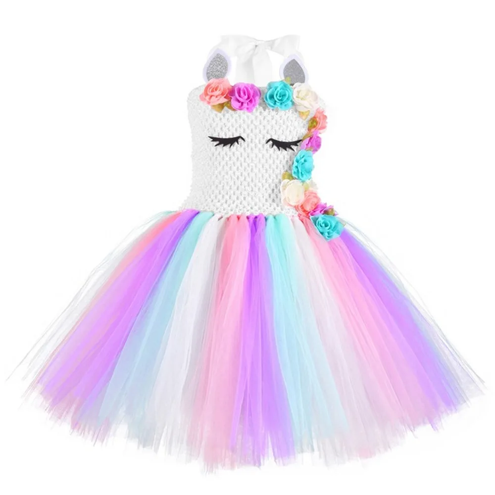 purim kids rainbow unicorn dress with flower angel wings party dress for girl princess costume ball gown baby girls pony costume free global shipping