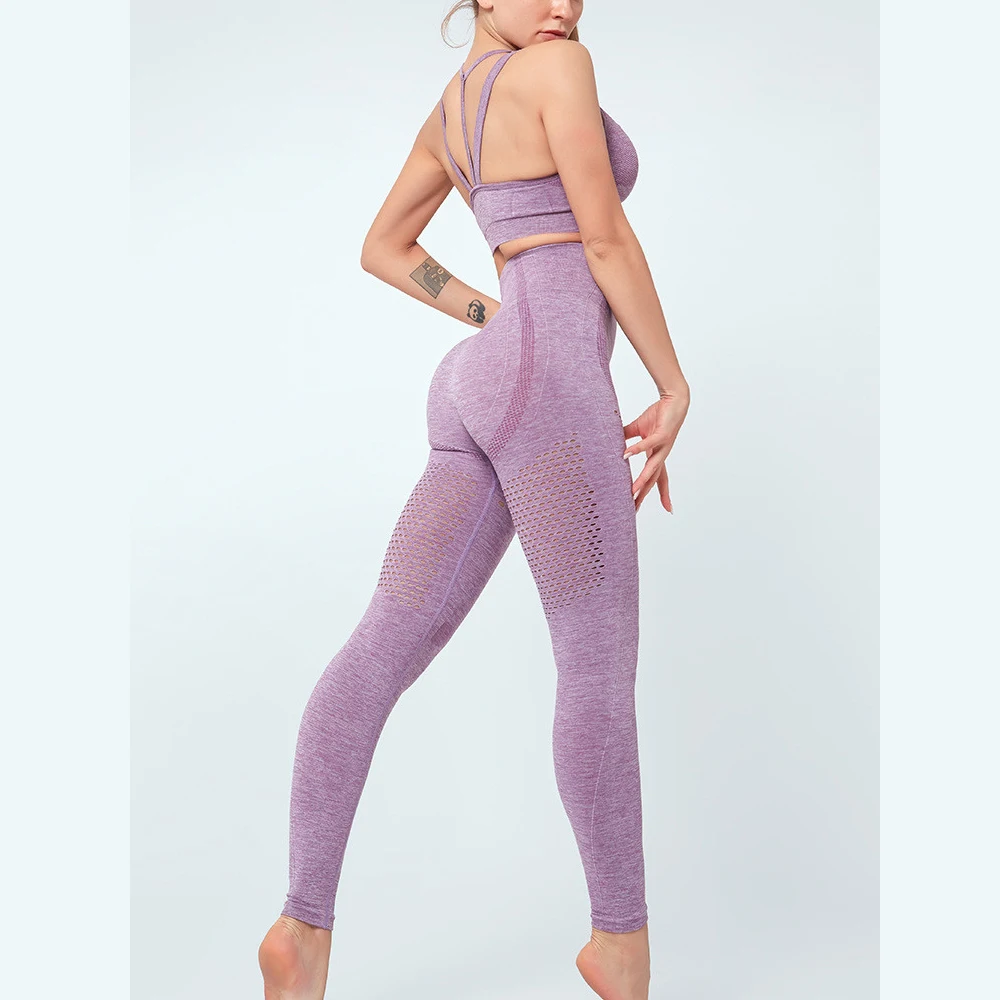 Женский бесшовный комплект для занятий йогой спортивный бюстгальтер и леггинсы