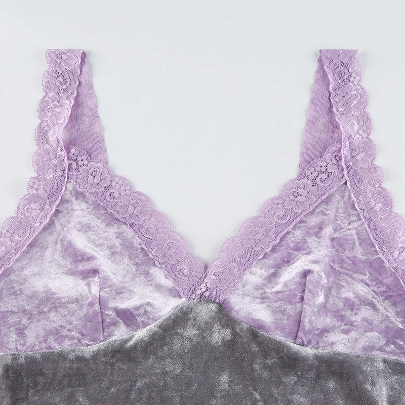 

Frill Velvet V Neck Sexy Y2K Crop Top Women Summer Sleeveless Backless Cami Top Ladies Fashion Purple Casual Camisole