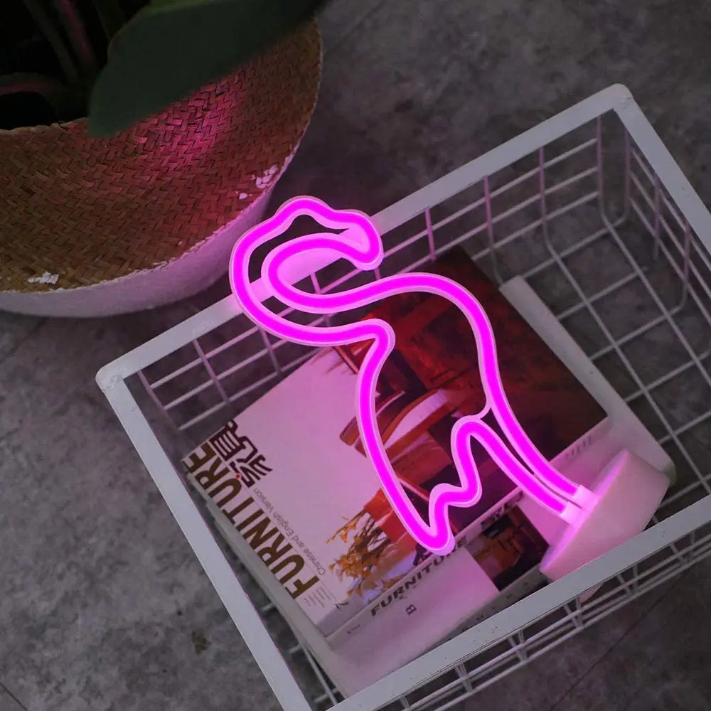 

USB Battery Flamingo Shaped Neon Fashion LED Neon Sign Light Holiday Xmas Party Romantic Wedding Decoration Kids Room Home Decor