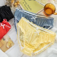 japanese small fresh pure color breathable bread pants ladies triangle simple seamless girl cute underwear mid waist cotton