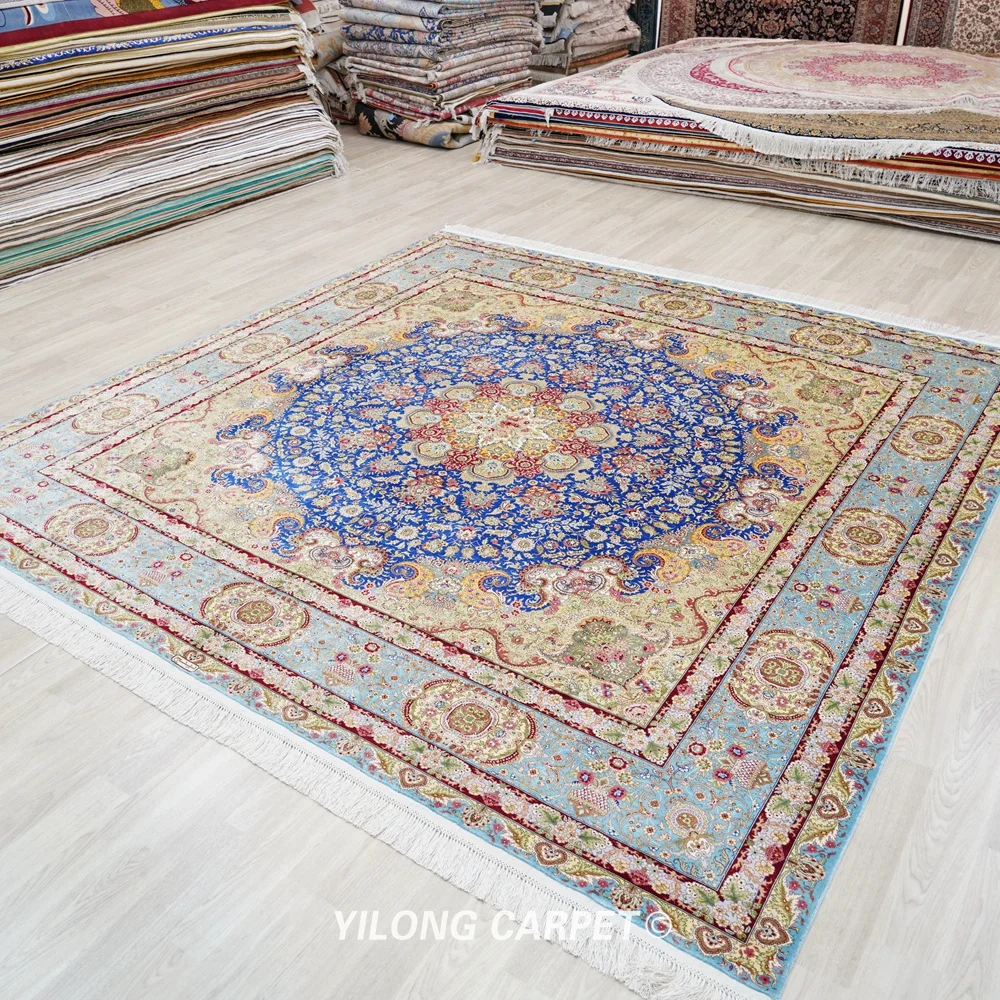 Yilong 9'x9' Qum Silk Carpet Exquisite Hand Knotted Oriental Square Rug (TJ188A) | Дом и сад