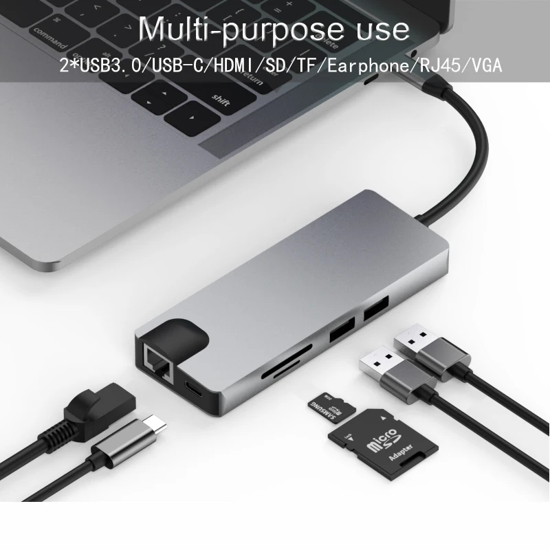 Basix Type C HUB USB-C USB 3 0 Thunderbolt HDMI-совместимый 5 мм аудио RJ45 для MacBook Pro Samsung Galaxy S9 s10USB |
