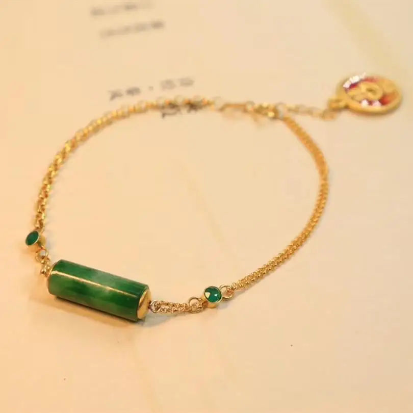 

Simple Gold Inlaid Natural Emerald as Right as Rain Bracelet Tail S925 Sterling Silver Good Fortune Pendant with New Product