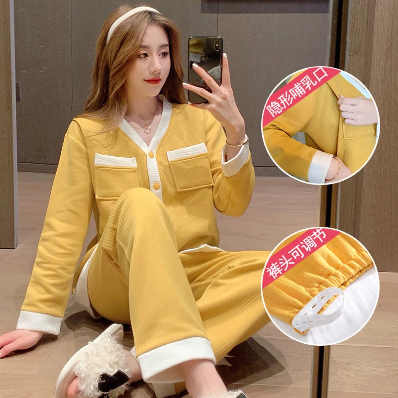 

Autumn Winter Thick Warm Cotton Maternity Nursing Sleepwear Sets Breast Feeding Pajamas Suits Lacation Postpartum Mother Home