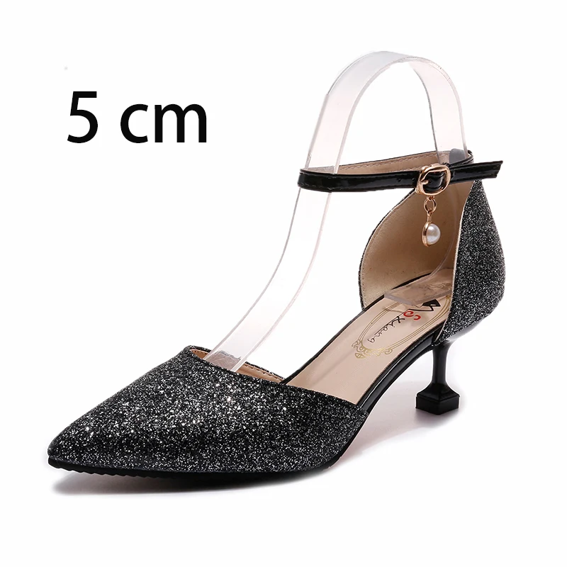 Back5cm Модные туфли-лодочки с пряжкой, украшенные кристаллами; элегантные женские свадебные туфли на тонком высоком каблуке с острым носком; женские пикантные свадебные босоножки на шпильке - Цвет: Back5cm