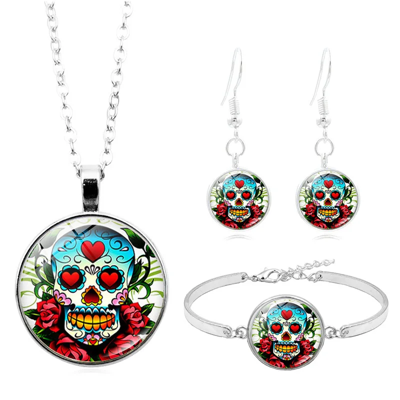 Недорогие модные Ювелирные наборы День мертвецов стеклянный кабошон ожерелье