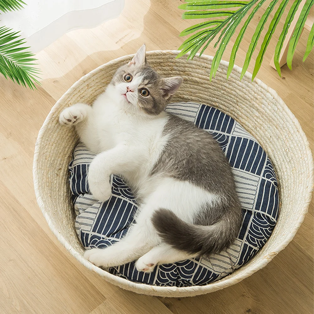 Мягкая кровать для кошек ротанговая Всесезонная универсальная летнее крутое
