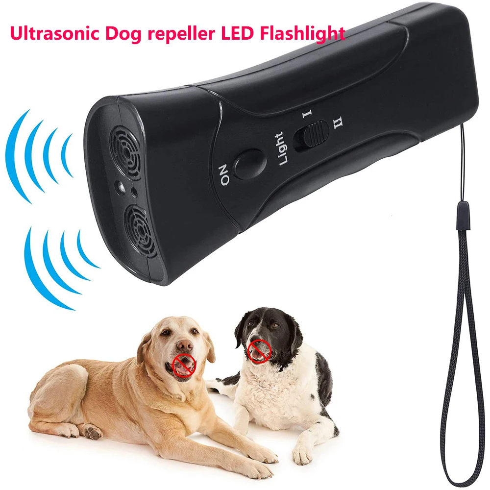 

Ultrasonic Dog Repeller LED Flashlight Pet Supplies Chaser Training Equipment Double Head Anti Barking Device German Shepherd