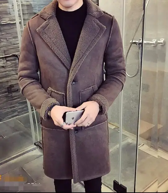 2019 зимняя мужская мода длинный мех один замшевый жакет Мужчины плюс бархат