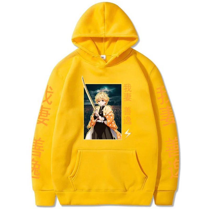 

Male Demon Killer Hoodie, Anime Sweater, Agatsuma Zenitsu Clothing, Harajuku Street Wear, Warm and comfortable casual pullovers