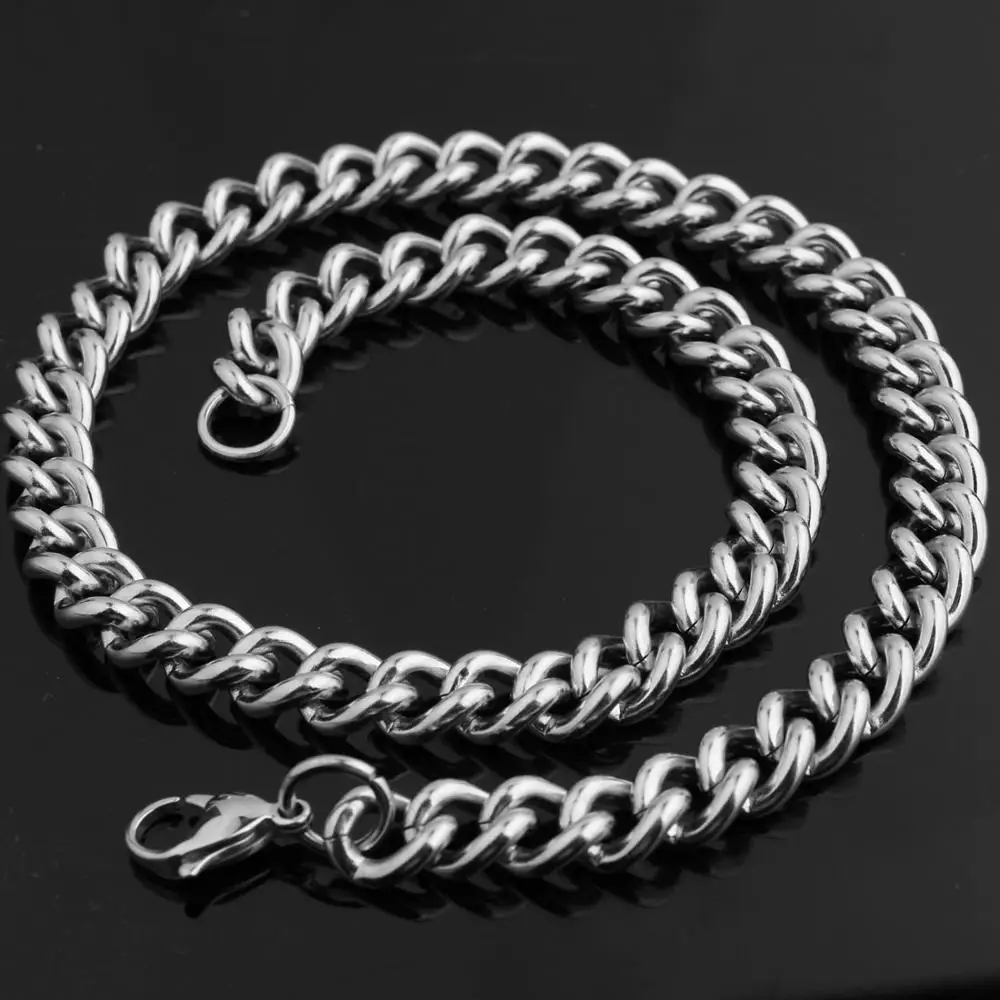 7/9/11/13/15MM Fashion Jewelry 316L Stainless Steel Silver Color Cuban Curb Link Chain Punk Men's Women's Necklace/Bracelet - купить