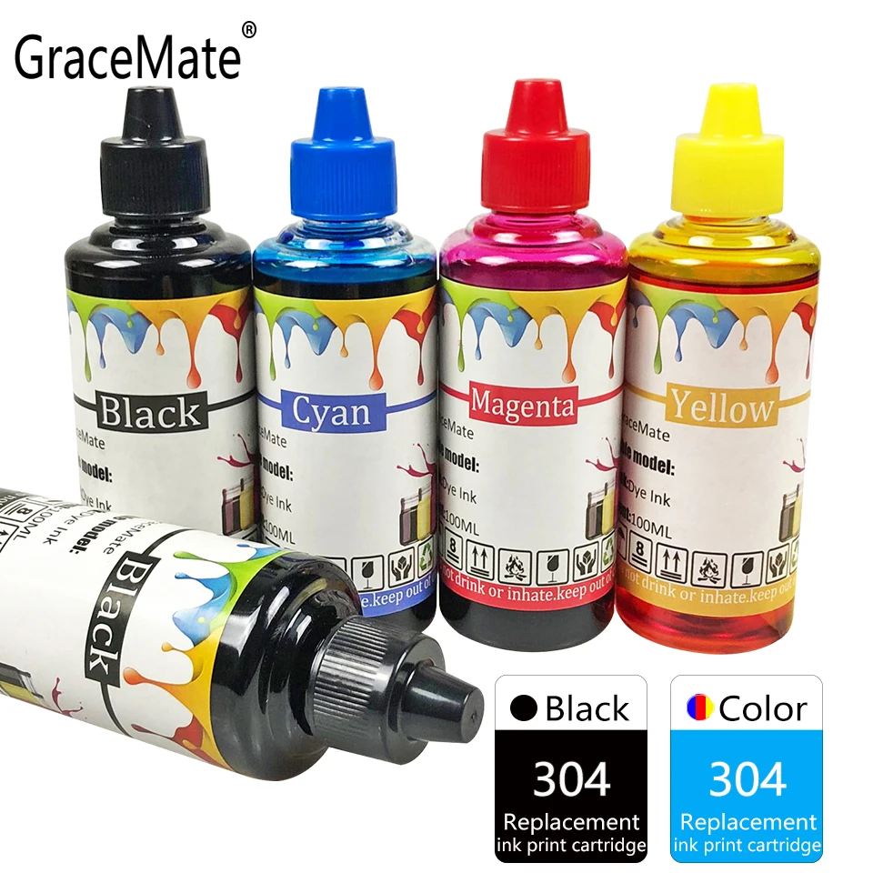 GraceMate Printer Ink Refill Bottle Compatible For Hp 304 Deskjet 3720 3721 3723 3724 3730 3732 3752 3755 3758 Printers | Компьютеры и