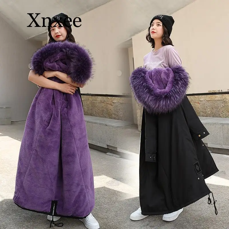 

2020 Hooded Parka Womens Thickening Outerwear Slim Cotton Coat Female 2020 New Long Fur Collar Winter Jacket for Women