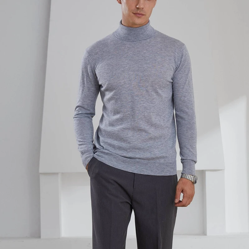 Мужская шерстяная кашемировая водолазка однотонный шерстяной пуловер с