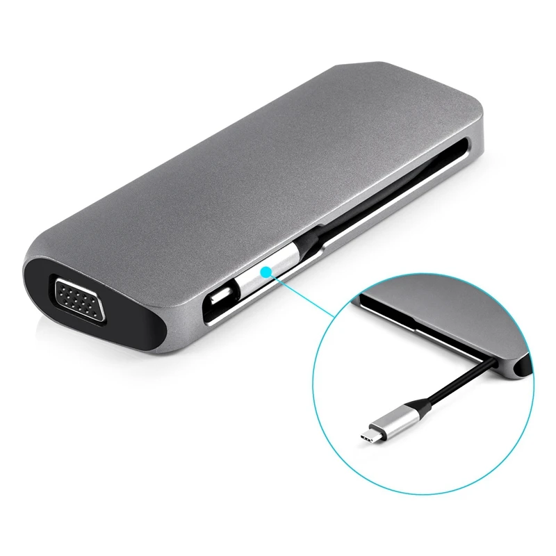Полный тип C к Vga концентратор адаптер + Pd Usb 3 0X2 Sd/Tf конвертер для Pro/Pc/Switch/Meeting/Game |