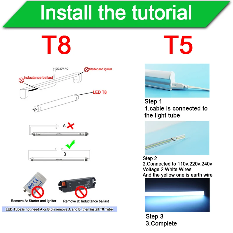 4 шт. светодиодный трубки T5 T8 ламповый светильник 6 Вт 30 см 10w 60 SMD2835 AC 110V 220V 240V