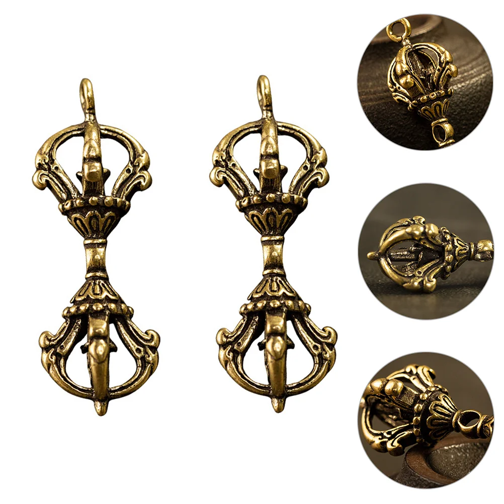 

2pcs Small Vajra Pestle Decor Brass Vajra Pestle Ornaments Mini Vajra Pestle
