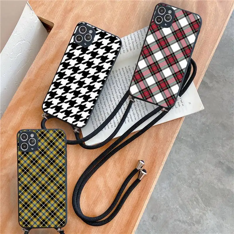 

Plaid stripes artistic luxury Phone Case For iPhone 7 8 11 12 X XS XR MINI Pro Max Plus Strap Cord Chain Lanyard soft